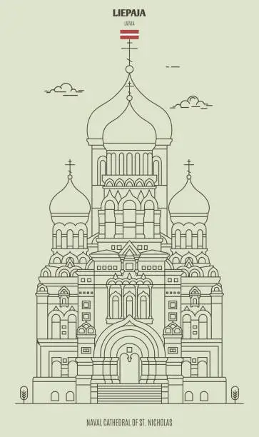 Vector illustration of Naval cathedral of St. Nicholas in Liepaja, Latvia. Landmark icon