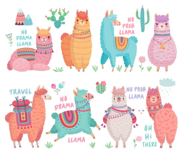 Cute Llamas with funny quotes. Funny hand drawn characters. Cute Llamas with funny quotes. Funny hand drawn characters. Vector illustration. lama stock illustrations