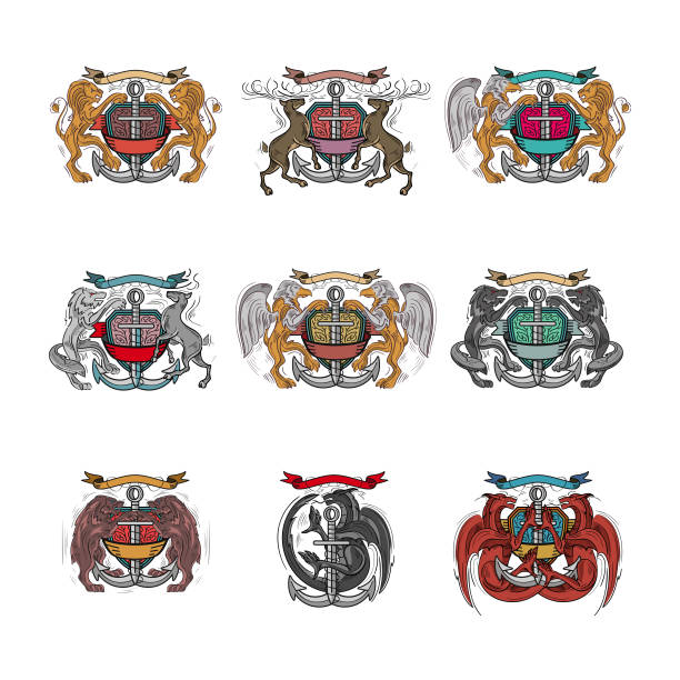 ilustrações, clipart, desenhos animados e ícones de brasão de armas heráldico - coat of arms insignia lion nobility