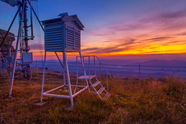 weather station in sunset mountain landscape.