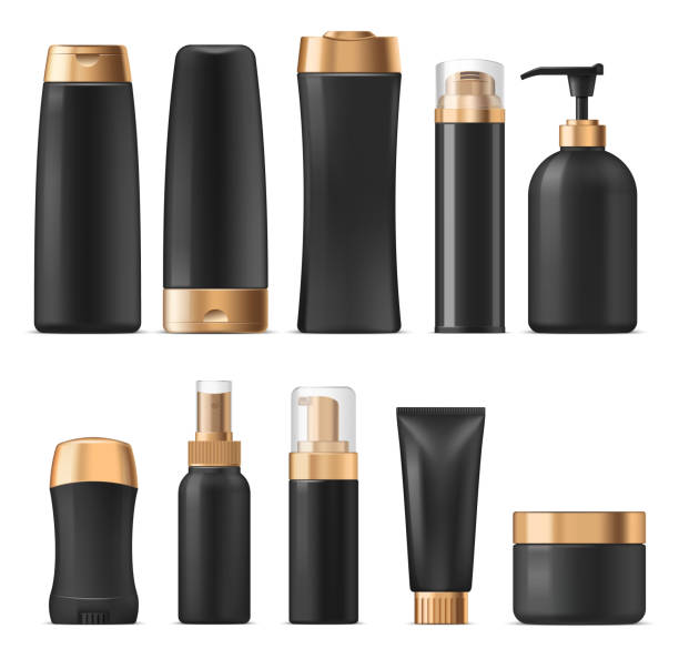 ilustrações de stock, clip art, desenhos animados e ícones de cosmetics and perfumes vector isolated mockups - liquid soap moisturizer bottle hygiene