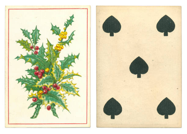 istock Antique playing card back design holly berries 1176294734