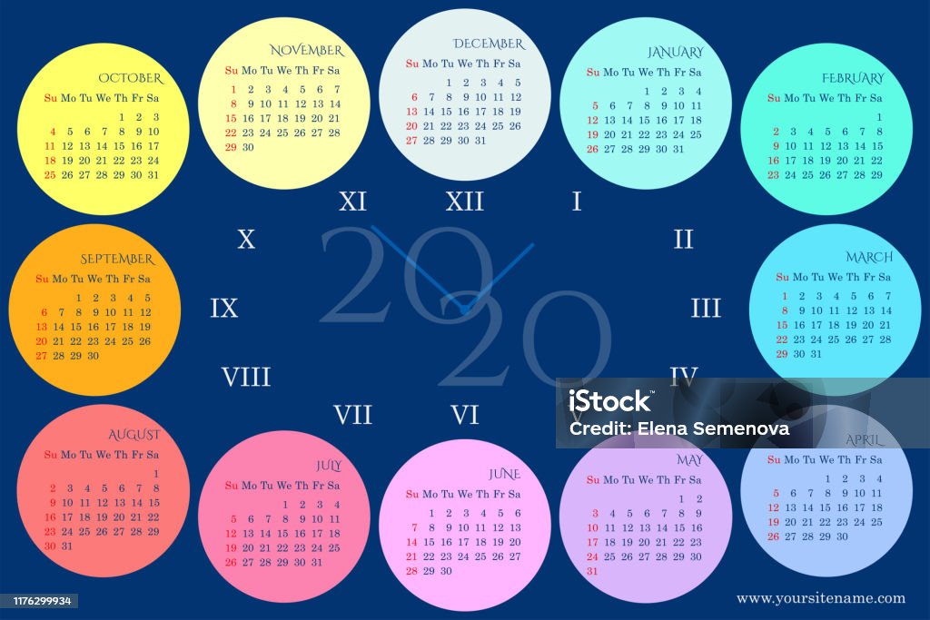 2020en Números Romanos Ilustración de Calendario De Pared Arco Iris De 2020 En Forma De Esfera Con Meses Días De La Semana Números Romanos y más Vectores Libres de Derechos de 2020 - iStock