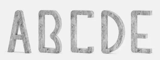 Photo of Set of alphabet letters ABCDE in concrete style - 3D illustration