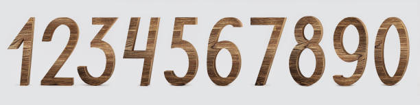 набор чисел в деревянном стиле - 3d иллюстрация - number 1 zero nobody number 10 стоковые фото и изображения