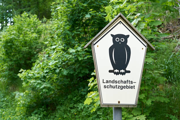 Conservation area Sign on a hiking trail in Thuringia with the inscription "Conservation area" national wildlife reserve stock pictures, royalty-free photos & images
