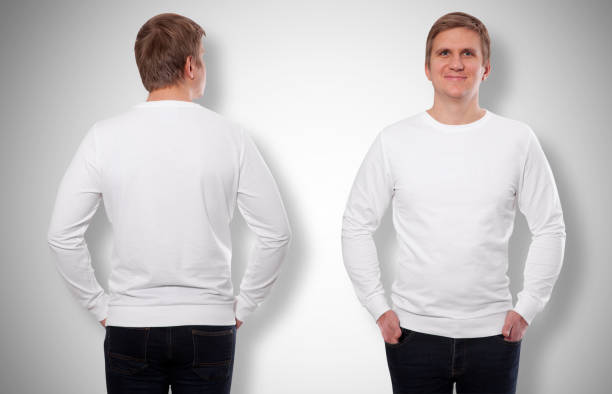 istock young man in white sweatshirt, white hoodies front and rear. white background 1176302644