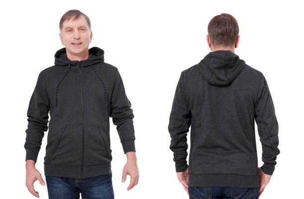 istock Man in black sweatshirt, black hoodies front and rear. white background 1176302647