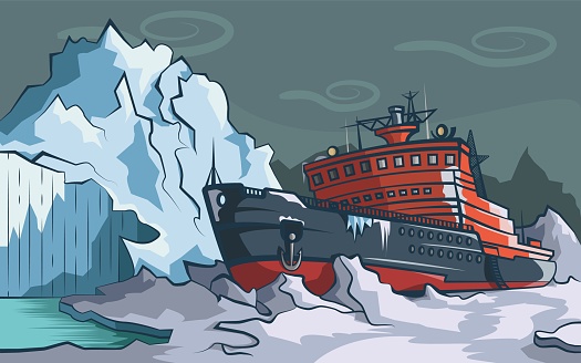 Icebreaker in the ice. Vector illustration. Eazy to modify. Resize at any size.