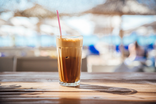 Ice Coffee on Wooden Table