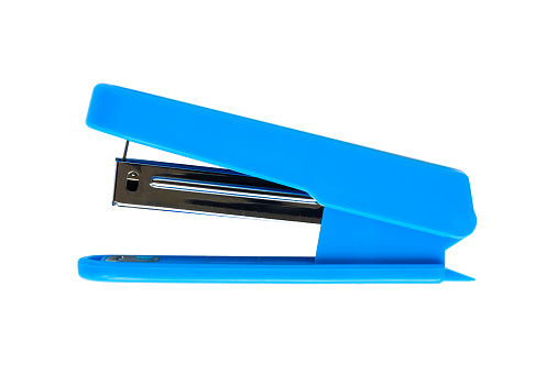 Blue stapler isolated on a white background