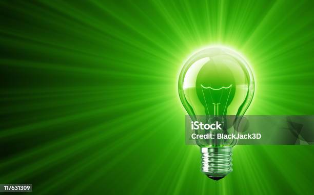 Shine Of Green Light Bulb Stock Photo - Download Image Now - Light Bulb, Green Color, Environmental Conservation