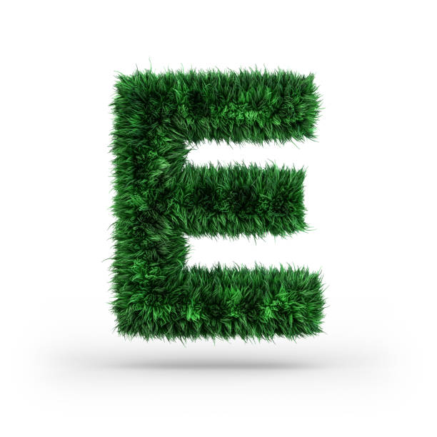 uppercase green and ecology font. letter e. 3d - fur type imagens e fotografias de stock