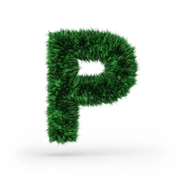 Uppercase green and ecology font. Letter P. 3D rendering