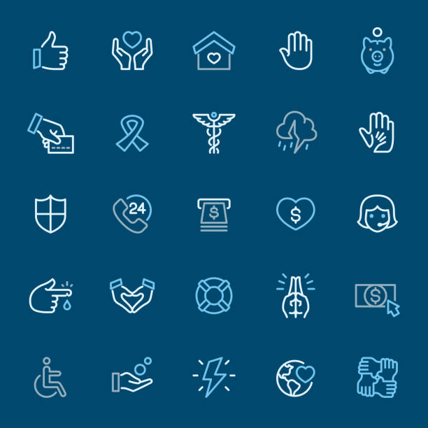 ilustrações de stock, clip art, desenhos animados e ícones de charity and donation - color outline icons - praying charity and relief work fundraiser heart shape