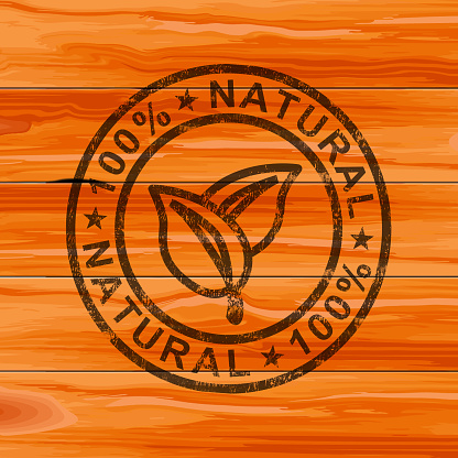 100% natural stamp means completely certified organic. One hundred percent pure and environmentally friendly - 3d illustration