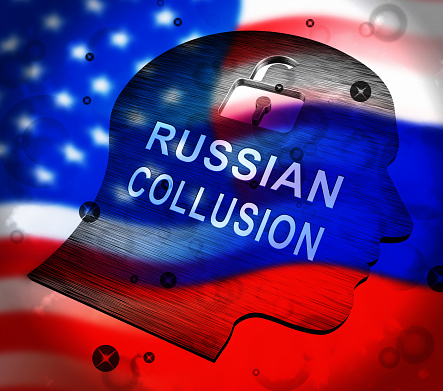 Russian Collusion During Election Campaign Depicts Corrupt Politics In America 3d Illustration. Conspiracy In A Democracy Allows Blackmail Or Fraud