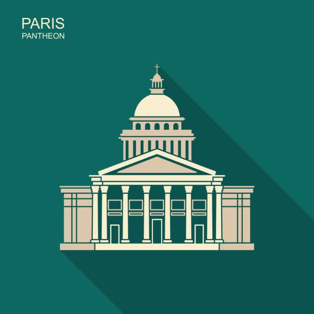 pantheon in paris, frankreich. landmark-symbol im flachen stil mit langem schatten - pantheon paris paris france france europe stock-grafiken, -clipart, -cartoons und -symbole
