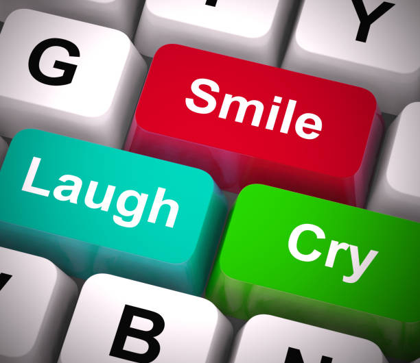 smile laugh cry emotions depict feelings and affections - 3d illustration - overemotional imagens e fotografias de stock