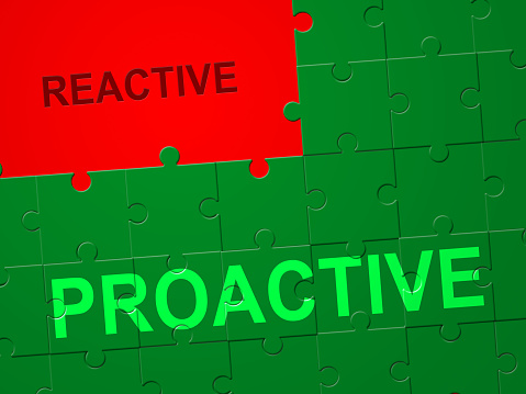 Proactive Vs Reactive Jigsaw Representing Taking Aggressive Initiative Or Reacting. Taking Charge Versus Late Action - 3d Illustration