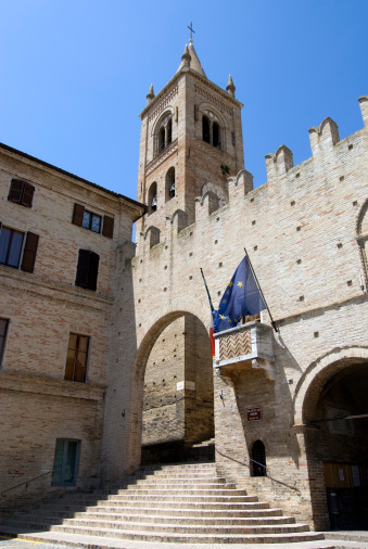 Montecassiano (Macerata, Marche, Italy) - Historic Palace, with belfry, arch, balcony and staircase