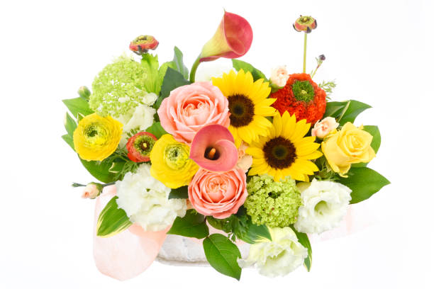 istock Flower arrangement : Sunflower, Rose, Zantedeschia, Ranunculus, Eustoma, Spray carnation, Viburnum, Lemon leaf, Polygonatum odoratum 1176321718