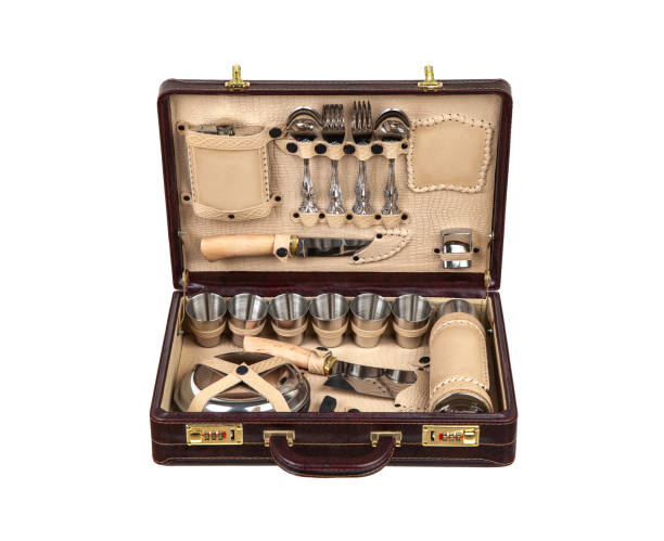istock Picnic set in a suitcase isolate on a white background. Luxury set for a picnic. A good gift for friends and acquaintances. 1176321722