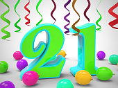 Twenty first birthday celebration balloons shows a happy event. - 3d illustration