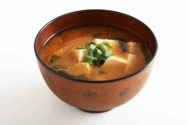 A bowl of miso soup isolated on white background
