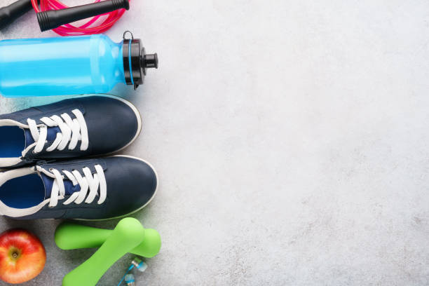 istock Fitness equipment background. Sporting goods concept. Copy space 1176326366