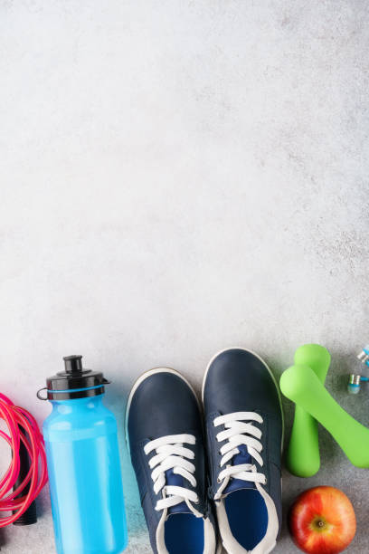 istock Fitness equipment background. Sporting goods concept. Copy space 1176328415