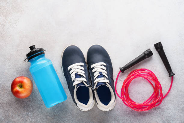 istock Fitness background with various sport equipment. Copy space. 1176328927