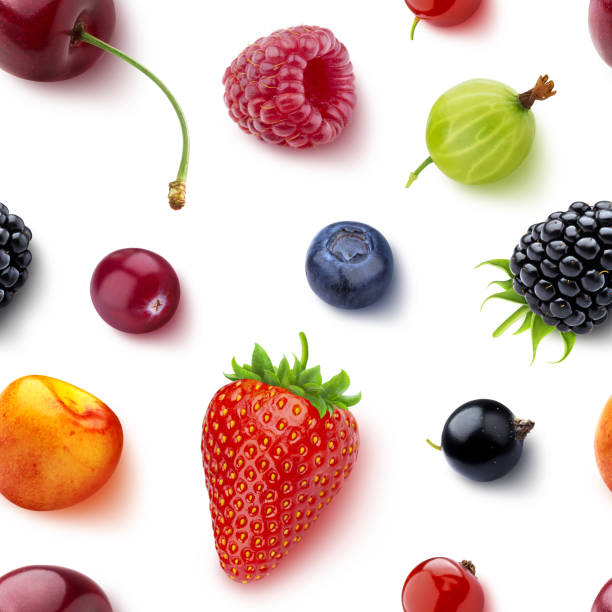 istock Seamless pattern of berries isolated on white background, flat lay, top view 1176329618
