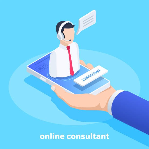 онлайн-консультант человек - asking service business expertise stock illustrations