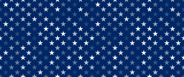 ilustraciones, imágenes clip art, dibujos animados e iconos de stock de estrellas transparentes blancas sobre fondo azul - backgrounds fourth of july star shape national holiday