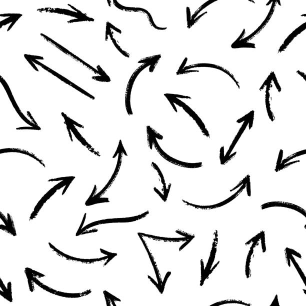 bildbanksillustrationer, clip art samt tecknat material och ikoner med vektor sömlösa mönster med handritade grunge pilar på vitt. - borsta