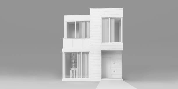 istock Modern house outside view in white material simulating the layout.3D illustration 1176345028