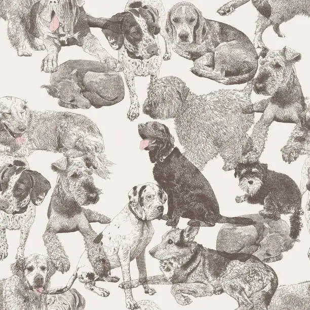 Vector illustration of Multi-Dogs Seamles Repeat Pattern