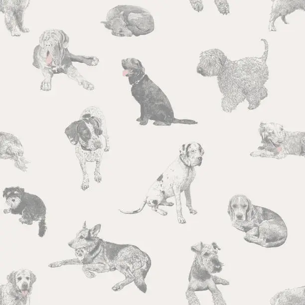Vector illustration of Various Dogs Pets Seamless Repeat Pattern