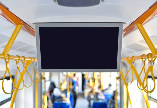 tv monitor in city public transport tv monitor of inside advertising in city public transport intercity train photos stock pictures, royalty-free photos & images
