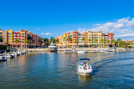 The Bayfront of Naples, with its colorful European architecture, is one of the memorable landmarks in this city in the southwest of Florida. People.