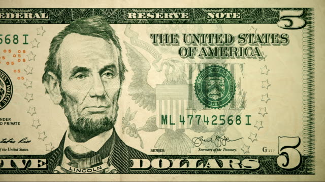 Front of $5 Dollar Bill Currency of the United States of America
