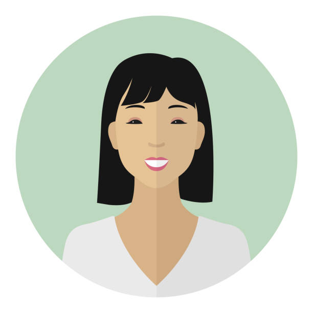 lächelnde junge asiatische mädchen. profil-avatar. vektorsymbol - profil fotos stock-grafiken, -clipart, -cartoons und -symbole