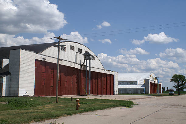 Old WWII hangars at Fairmont Army Airfield, now Fairmont State Airfield, Nebraska, USA. Used by Army Air Force for final field training of flight crews in heavy bombers.