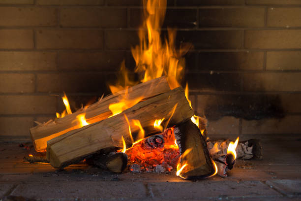 istock burning firewood in the fireplace. 1176364273
