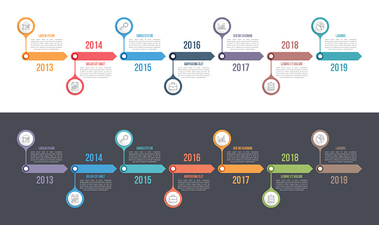 Horizontal timeline template with seven arrows, infographic template for web, business, presentations, workflow or process diagram, vector eps10 illustration