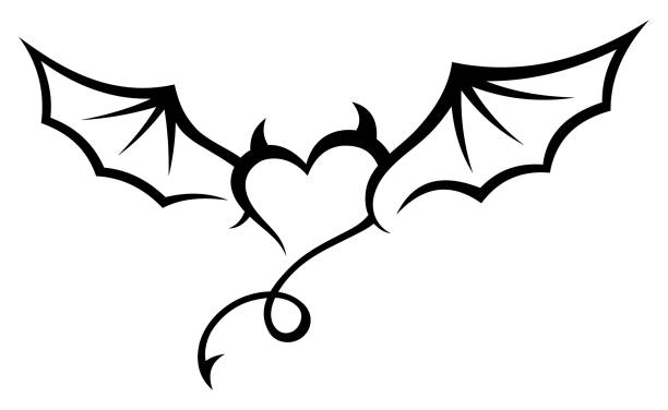 Devils Heart With Wings Tribal Tattoo Stock Illustration - Download Image  Now - Devil, Heart Shape, Tail - iStock