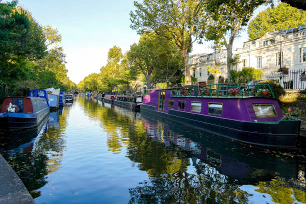 Narrow boats in canal in London Little Venice, London little venice london stock pictures, royalty-free photos & images