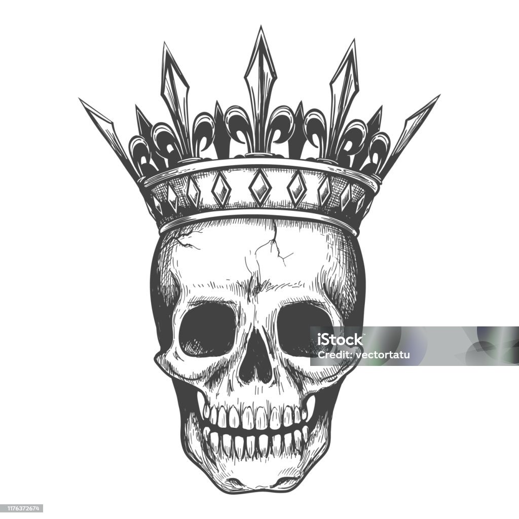 Skull In Crown Sketch Stock Illustration - Download Image Now ...