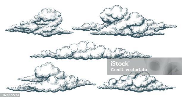 Ilustración de Bosque De Nubes Vintage y más Vectores Libres de Derechos de Nube - Nube, Paisaje con nubes, Retro